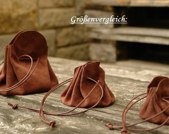 Suede leather bag in 3 sizes, color: reddish dark brown