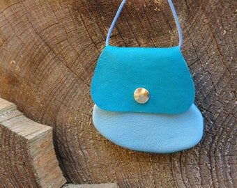 Small 2 in 1 eco-leather neck pouch (approx. 8.5 cm diameter) / children's wallet in turquoise/light blue with snap fastener