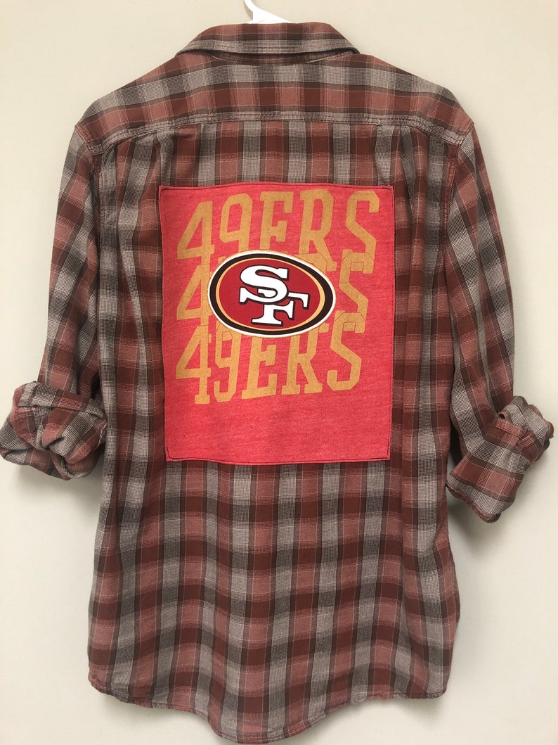 San Francisco 49ers Football Upcycled Plaid Shirt with Pearl Snaps