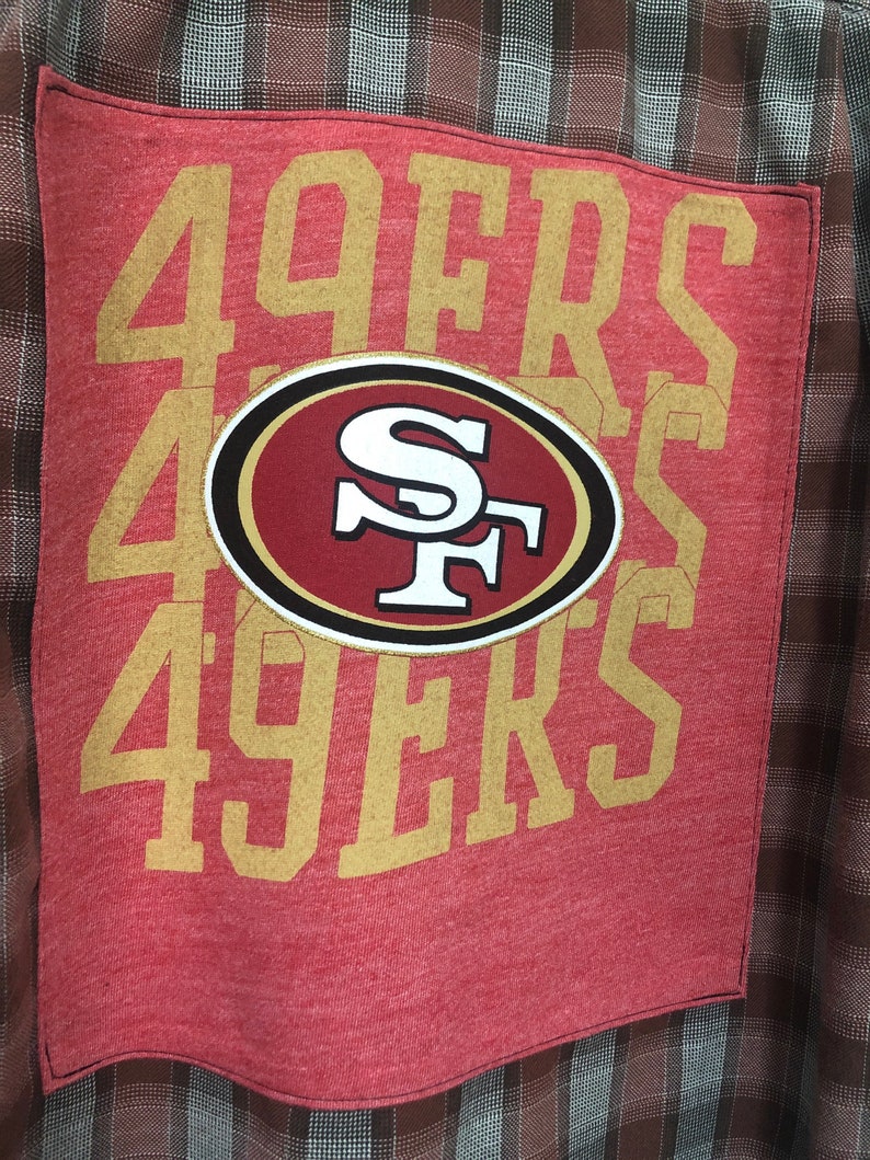San Francisco 49ers Football Upcycled Plaid Shirt with Pearl Snaps