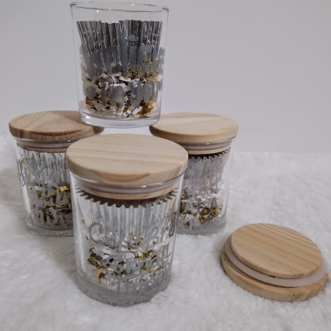 Decorative Glass Jars With Wood Lid - Etsy