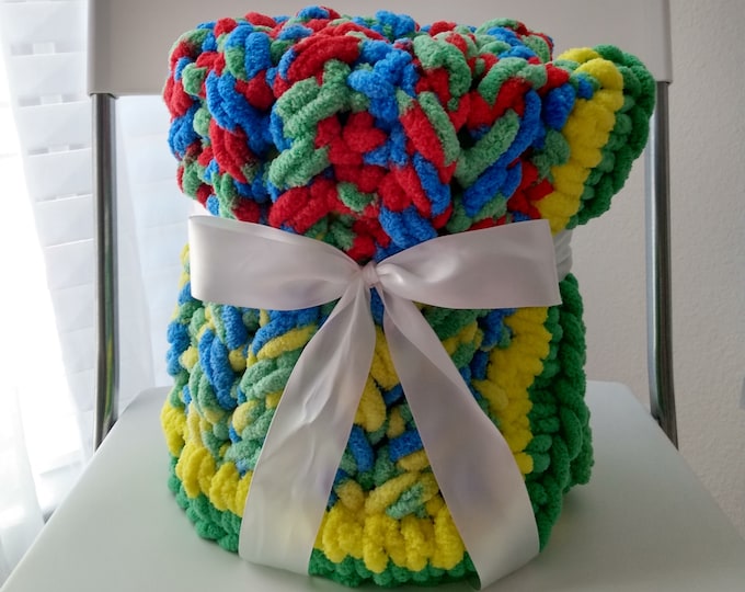 Colorful Braided Knit Baby Blanket | Hand-knit