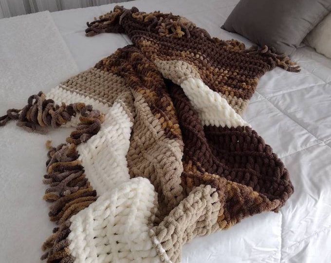 Shades of Neutral Fringe Edge Blanket