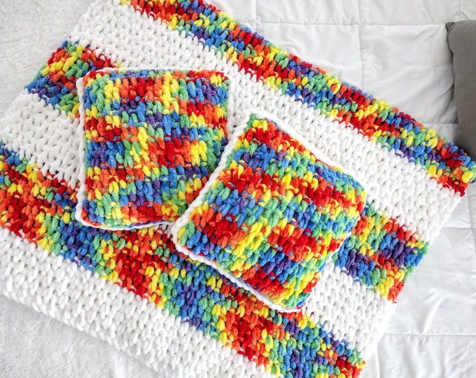Rainbow Stripes Throw and Pillow Set