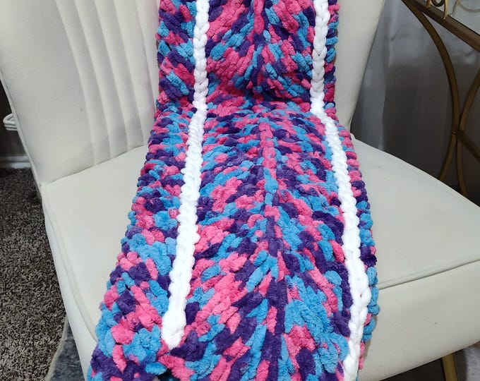 Pink Purple & Blue Tassel Blanket