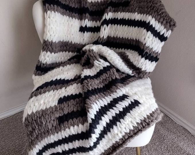 Neutral Stripes Wool Blend Knit Throw