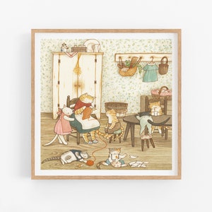 Cozy Home, Mom and Babies, Cat Artwork, Nursery Wall Art, Kids Room Decor, Printable Artwork, Home Decor