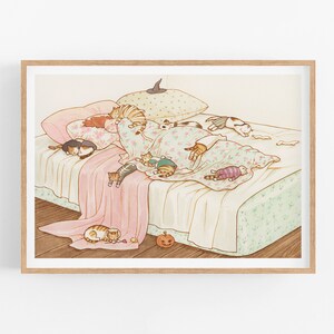 Halloween, Sleeping Cats, Cat Print, Bedroom Printable Art, Printable Artwork, Kids Room Decor, Illustration Print, Home Print, Home Decor