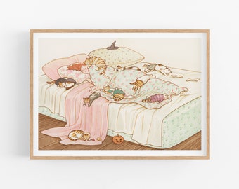 Sleeping Cats, Cat Print, Bedroom Printable Art, Printable Artwork, Kids Room Decor, Illustration Print, Home Print, Home Decor