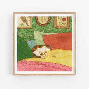 Printable Cat Artwork / Floral Illustration / Illustration Print / House Wall Art / Home Print / Home Decor