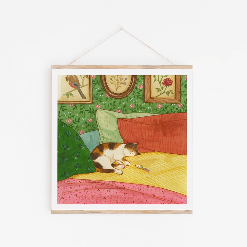 Printable Cat Artwork / Floral Illustration / Illustration Print / House Wall Art / Home Print / Home Decor image 4