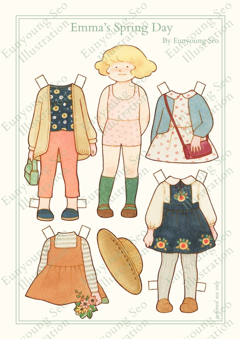 Spring Paper Dolls Printable Paper Doll / Emma’s Spring Day / A4 / Digital Download / Kid ...