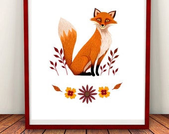 Fox Art Print, Woodland Animals Poster, Illustration print, Home Decor
