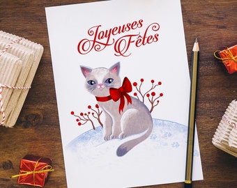 Cat Christmas Card, Merry Christmas, Christmas Cat Illustration, Cat lover gift