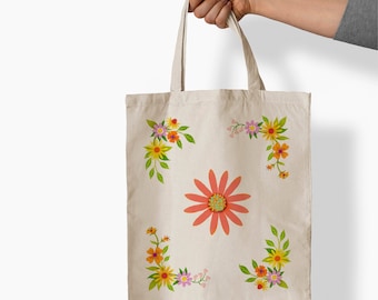 Autumn Flowers Aesthetic Bag | Floral Art | Canvas Tote Bag | Daisies illustration