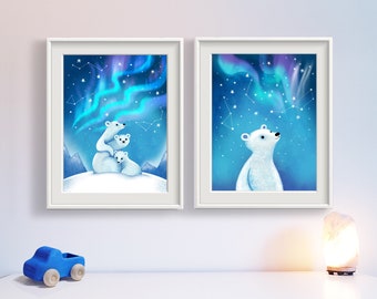 Polar bear print Cute bear art print Icelandic art Nordic art print Blue Animal print for Kids room decor and Nursery decor