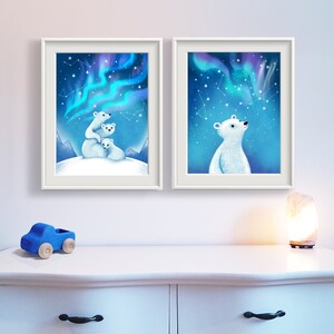 Polar bear print Cute bear art print Icelandic art Nordic art print Blue Animal print for Kids room decor and Nursery decor