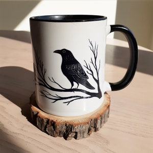 Black Raven Coffee Mug, Witchy Gifts, Gothic Mug with Elegant Spooky Art, Dark Aesthetic Kitchen Decor