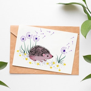 Hérisson et pissenlit Carte de vœux Carte de remerciement Carte d’anniversaire Cadeau amoureux des animaux