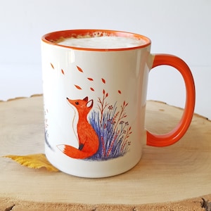Autumn Fox Coffee Mug: Woodland Animal Illustration, Orange Handle