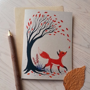 Cartes de vœux Autumn Fox avec art fantaisiste Cadeau d’automne mignon pour les amoureux des animaux Impression d’art d’automne confortable Cadeau de base Cottage