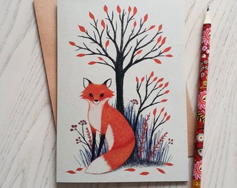 Tarjeta de agradecimiento de Autumn Fox, tarjeta de felicitación, tarjeta de aniversario