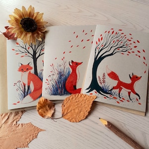 Autumn Fox Cards Ensemble de 3 cartes de vœux Paquet de cartes d’automne Mignon cadeau Cottagecore saisonnier