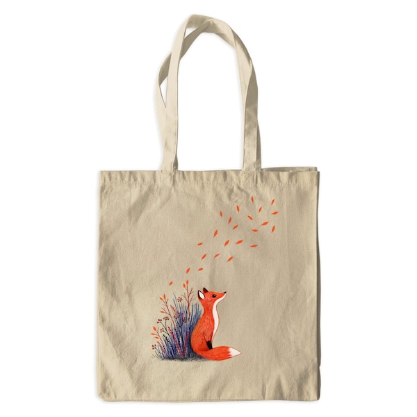 Autumn Fox Canvas Tote Bag Shopper Bag Autumn lover gifts Aesthetic tote bag Red fox illustration