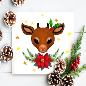 Carte de voeux de Noël avec Rudolph le renne au nez rouge illustration