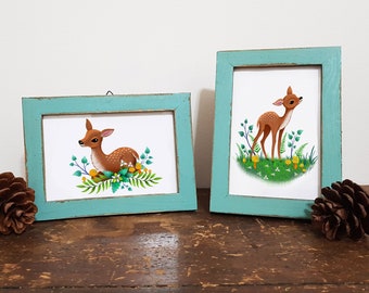 Set of 2 Deer Framed Art for Nursery decor