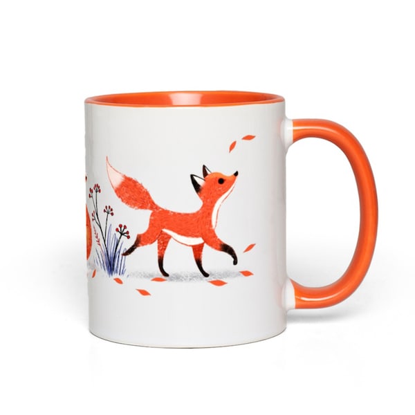 Fall Mug with Cute Red Fox Print, Autumn Leaves Coffee Cup,Harvest Season Drinkware for Cozy Fall Mornings