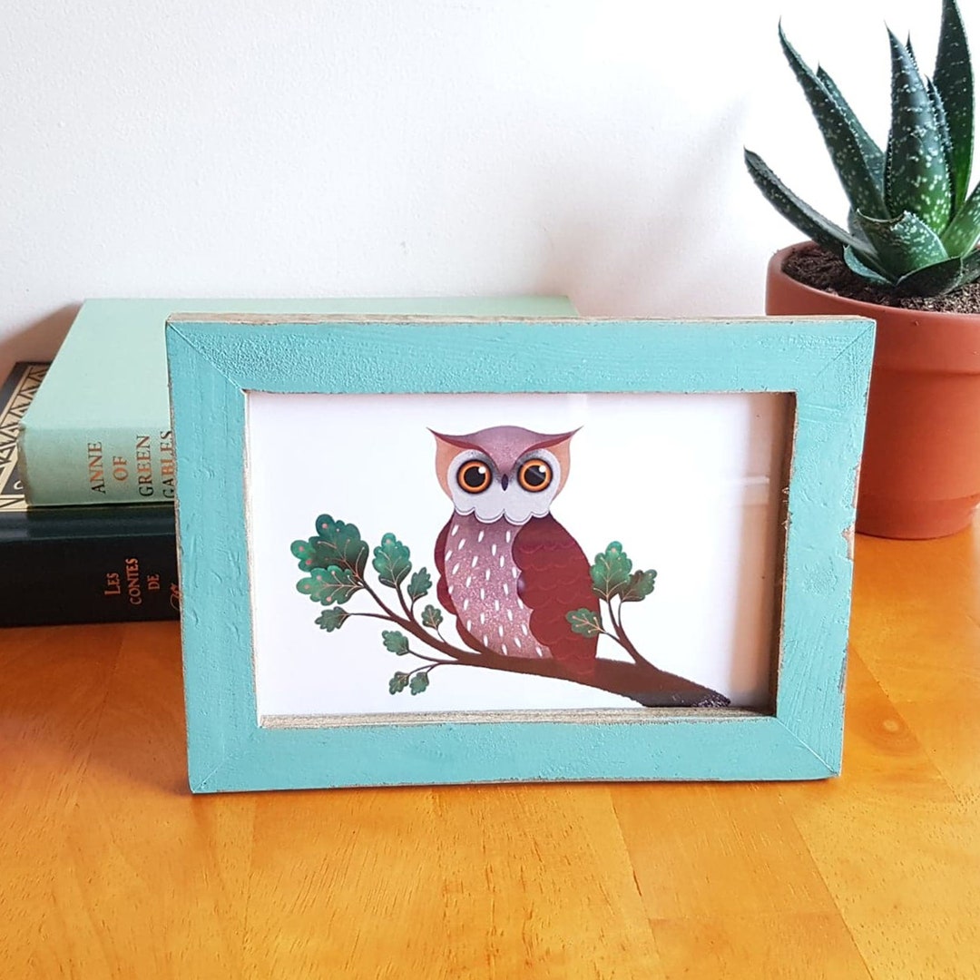 Owl, Framed Illustration, Bird Art Print in a Rustic Picture Frame - Etsy