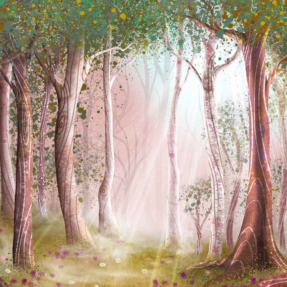 Pink Enchanted Forest Landscape Painting Forest Wall Art Etsy Singapore