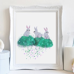 Bunny Nursery Wall Art Rabbit illustration for nursery decor Bunny Art Print Kids room art Animal artwork Woodland nursery wall art