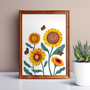 Tournesols Art Print Flower Illustration Botanical wall art Flower artwork