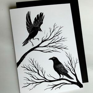 Carte de vœux gothique Black Ravens Invitation sombre pour la saison effrayante Art maussade