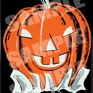 Vintage Halloween Digital Image. 1960s Jack-O-Lantern with Collar. 300dpi