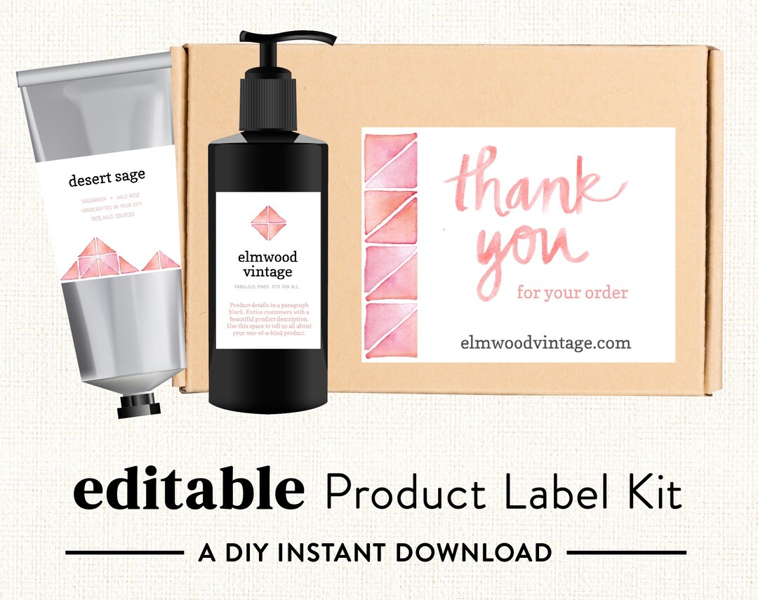 Blush Pink Geometric Watercolor Product Label Kit | Boho Sticker Bundle ...