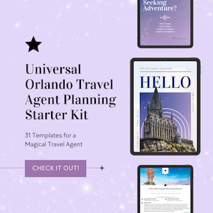Kit inicial para cliente de agente de viagens do Universal Studios Orlando, modelo de agente de viagens universal, modelo Canva, modelo de agente de viagens, Canva