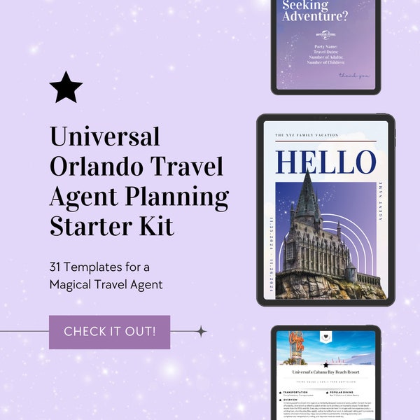 Universal Studios Orlando Travel Agent Client Starter Kit, Universal Travel Agent Template, Canva Template, Travel Agent Template, Canva