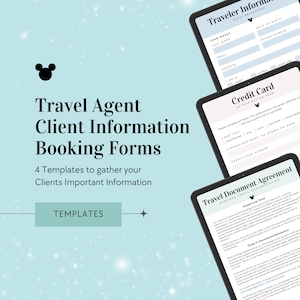 WDW Travel Agent Client Booking Information, Travel Agent Templates, Travelers Information Documents, Canva Templates, Travel Agent Template