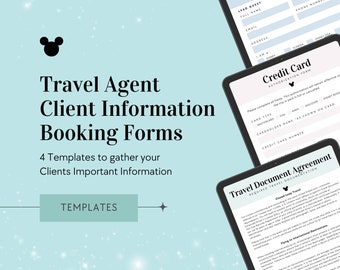 Informazioni sulle prenotazioni per i clienti degli agenti di viaggio WDW, modelli per agenti di viaggio, documenti informativi per i viaggiatori, modelli Canva, modello per agenti di viaggio