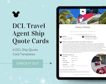 DCL Travel Agent Client Ship Quote Cards Kit, DCL Travel Agent Templates, DCL Resort Quote Cards Template, Canva, Travel Agent Template