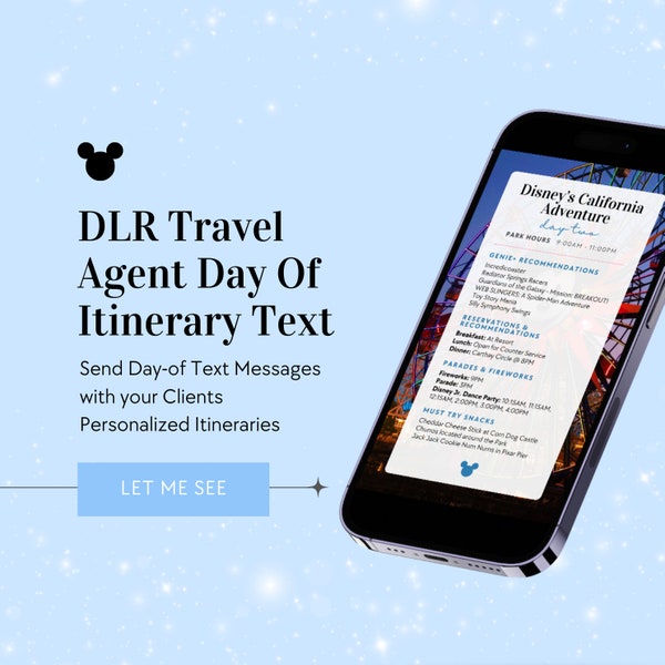DLR Travel Agent Client Day of Itinerary Templates, DLR Travel Agent Digital itinerary, Canva Templates, Travel Agent Templates