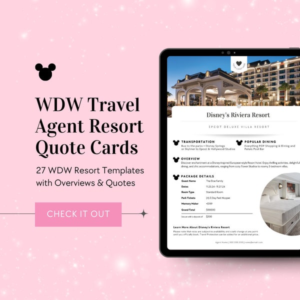 WDW Travel Agent Client Resort Quote Cards Kit, WDW Travel Agent Templates, WDW Resort Quote Cards Template, Canva, Travel Agent Template