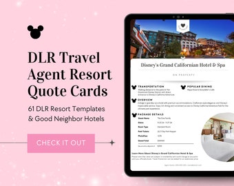 DLR Travel Agent Client Resort Quote Cards Kit, DLR Travel Agent Templates, DLR Resort Quote Cards Template, Canva, Travel Agent Template