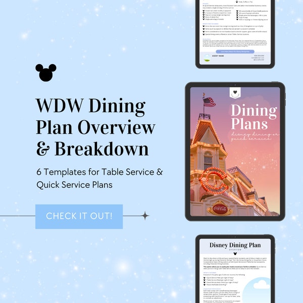 WDW Travel Agent Dining Plan Breakdown, WDW Travel Agent Dining Plan Client Info, Canva Template, Travel Agent Templates, WDW Dining Plan