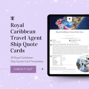 Kit de cartões com citações de navios da Royal Caribbean Cruise Line, modelos para agentes de viagens da Royal Caribbean, modelo de cartões com citações, Canva, modelo para agentes de viagens