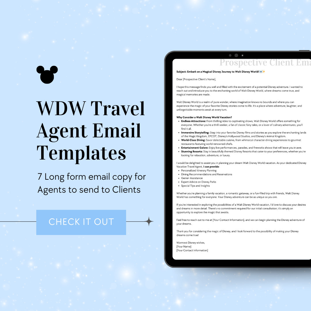 WDW Travel Agent Email Templates, WDW Travel Agent Email Copy, Email