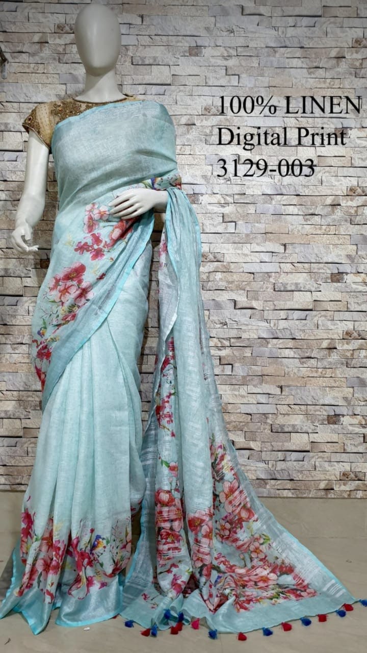 Digital print Organic Linen saree Available in multiple Etsy